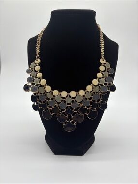 Amrita Singh Gold Black Ombré Enamel Bib Statement Necklace Women